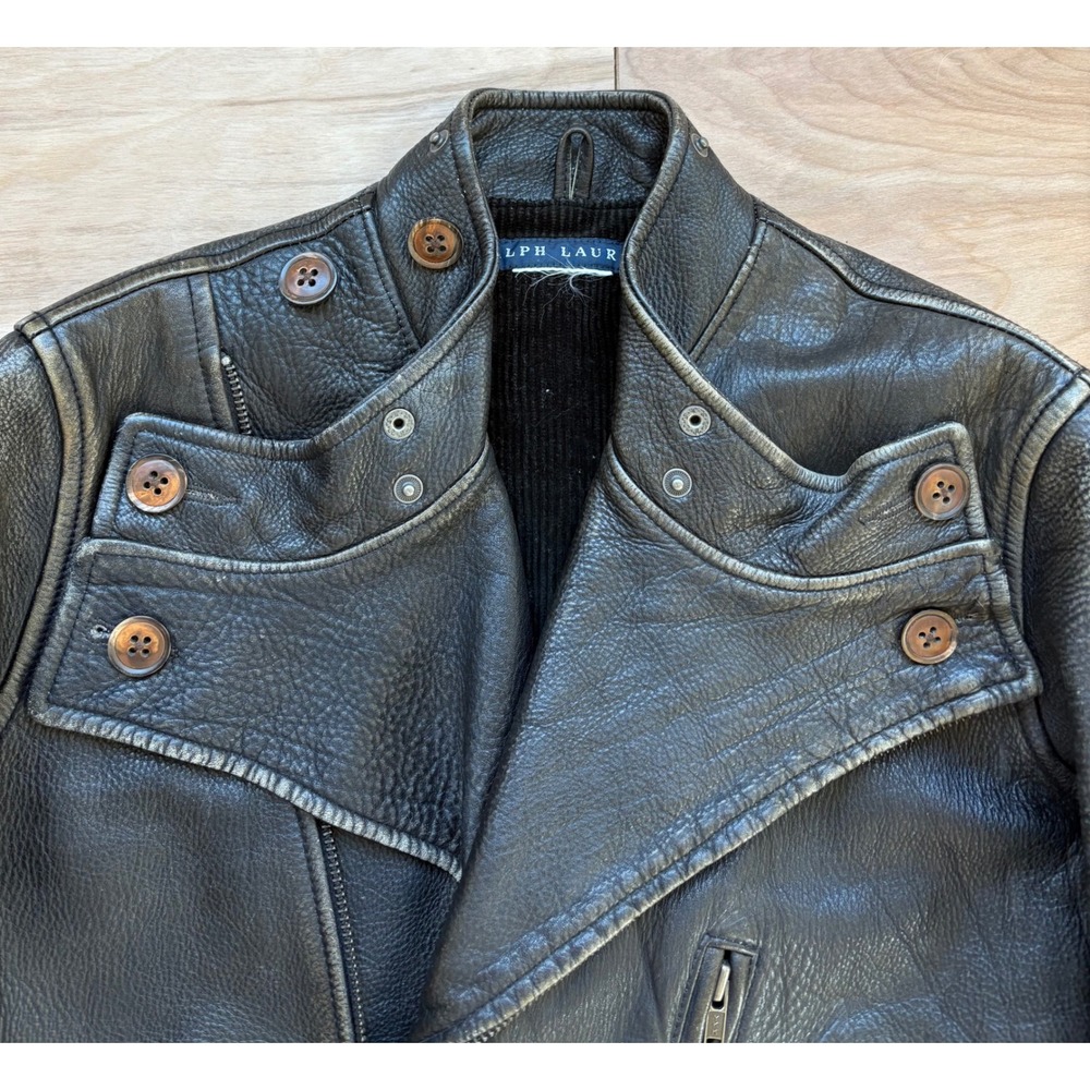 Vintage Ralph Lauren Roberts Brown Leather Rare Moto Jacket Distressed Womens M - Picture 2 of 16